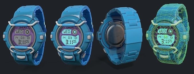 lowpoly digital watch PBR Low-poly 3D model