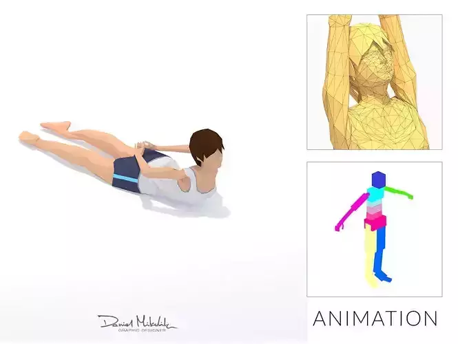 Half Locust Yoga Exercise Woman Animation Low-poly 3D model