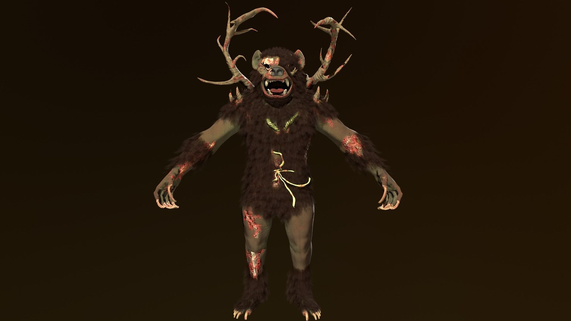 Zombie bear Low-poly 3D model_4