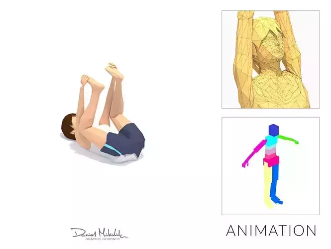 Happy Baby Yoga Exercise Woman Animation Low-poly 3D model