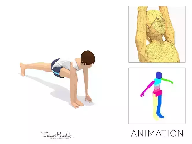 Lunge Yoga Exercise Woman Animation Low-poly 3D model