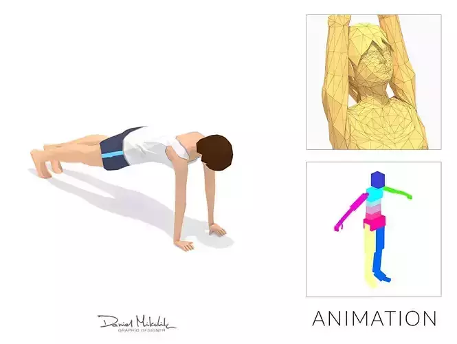 Lunge 2  Yoga Exercise Woman Animation Low-poly 3D model