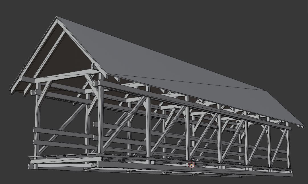 Wooden Covered Bridge Low-poly 3D model_9