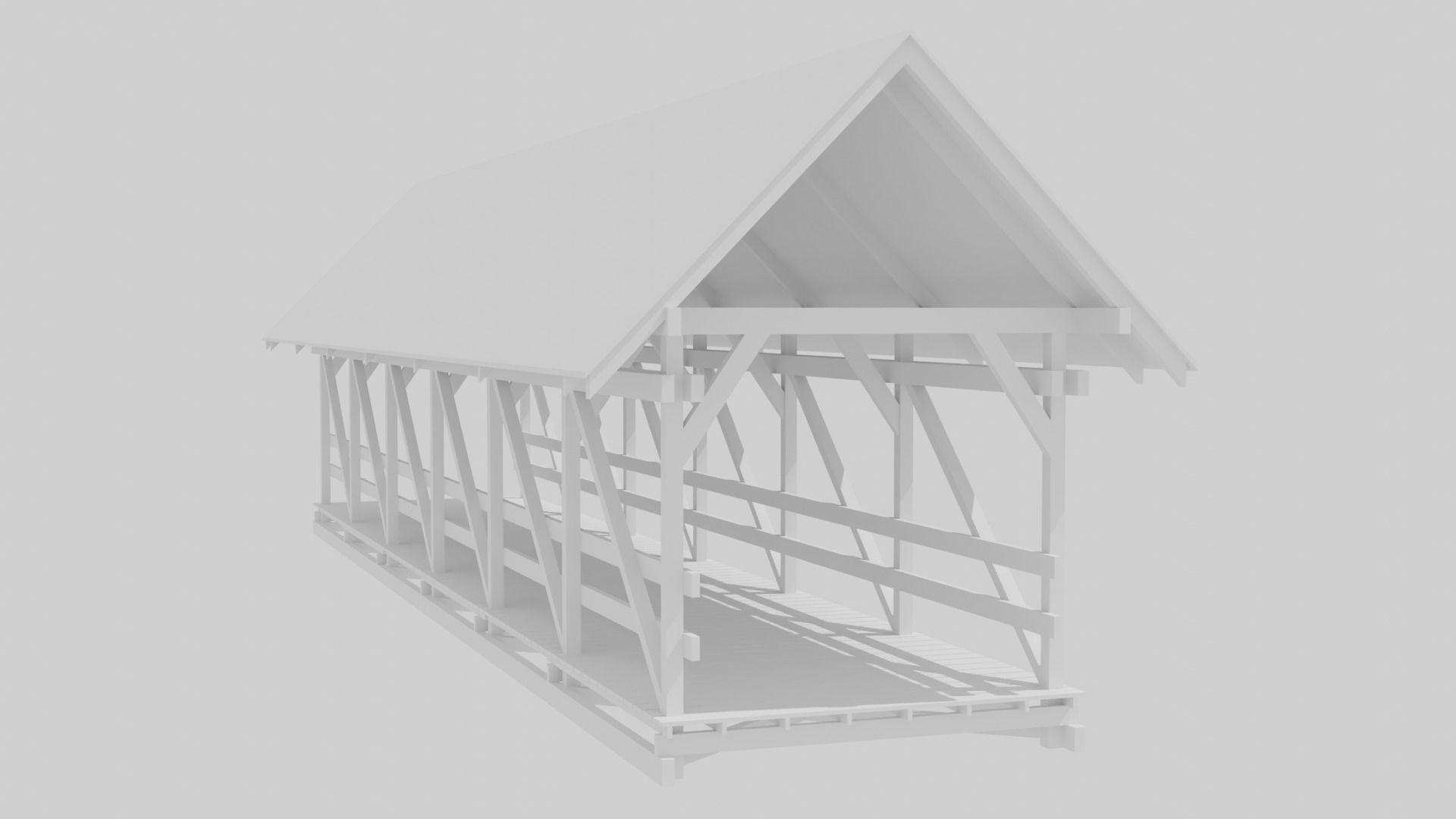 Wooden Covered Bridge Low-poly 3D model_4