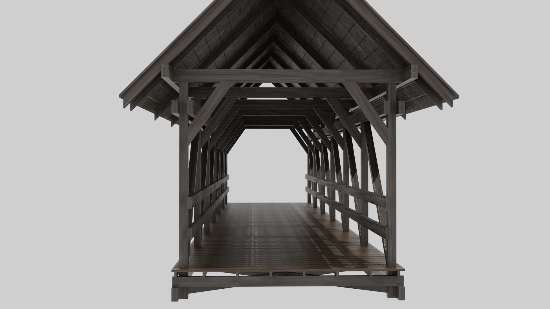 Wooden Covered Bridge Low-poly 3D model_1