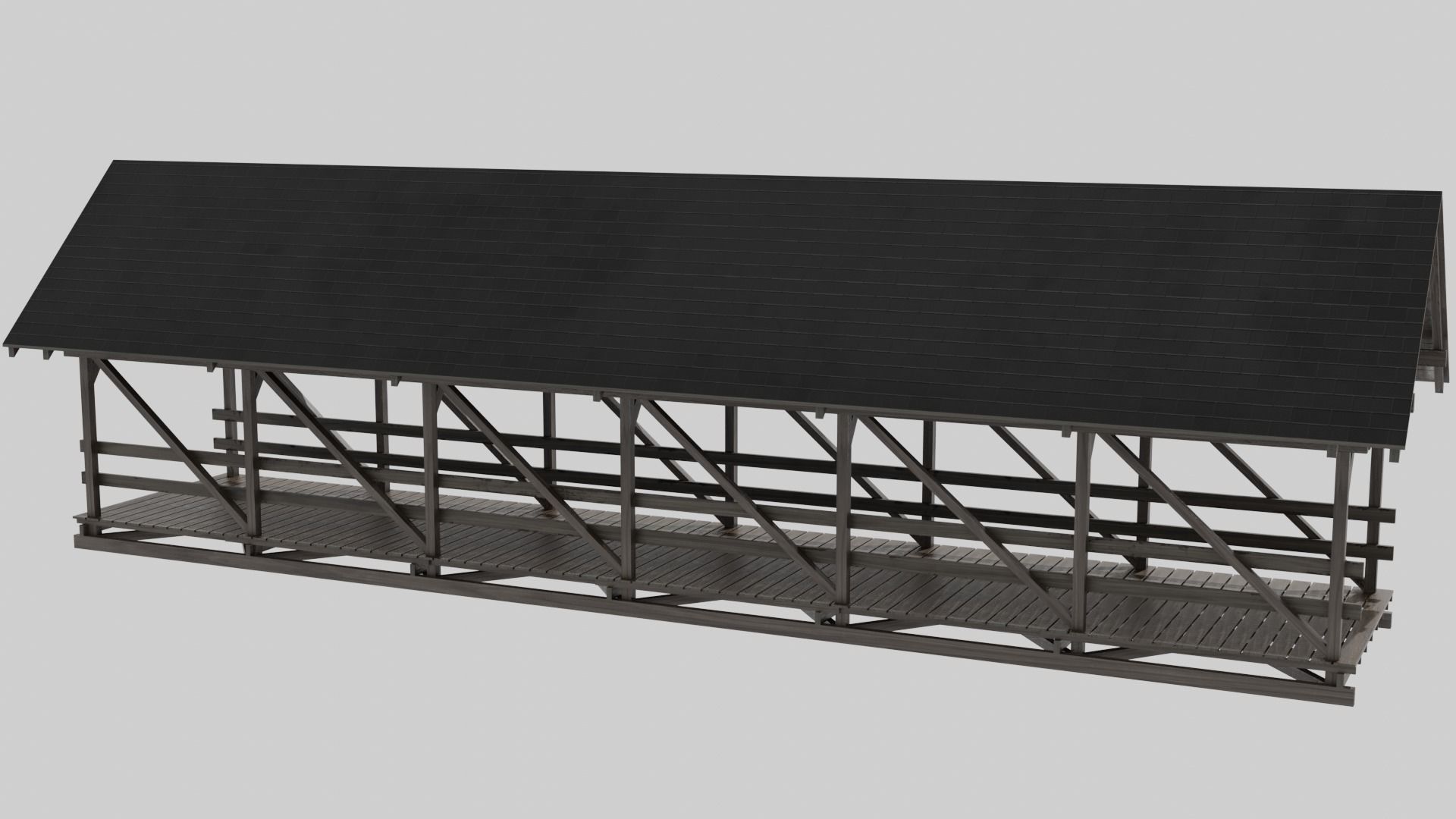 Wooden Covered Bridge Low-poly 3D model_2