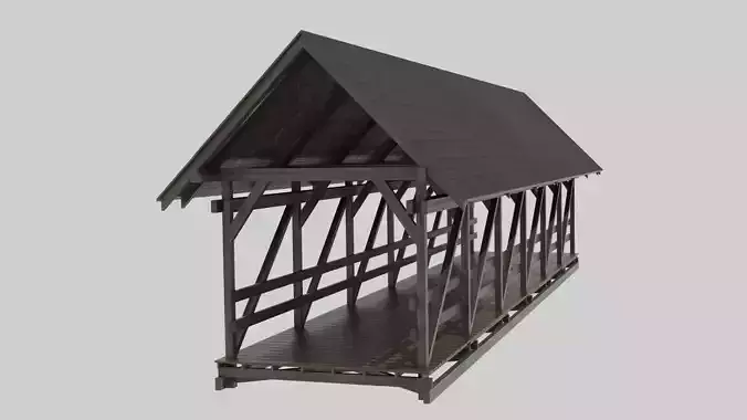 Wooden Covered Bridge Low-poly 3D model