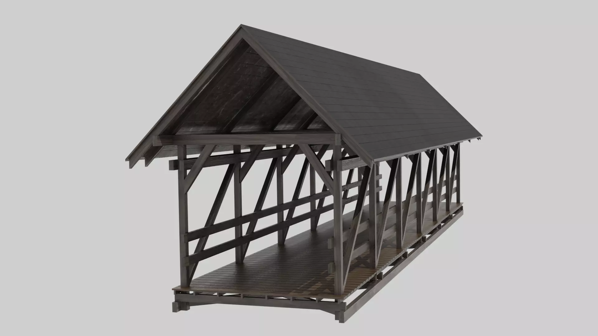 Wooden Covered Bridge Low-poly 3D model_0