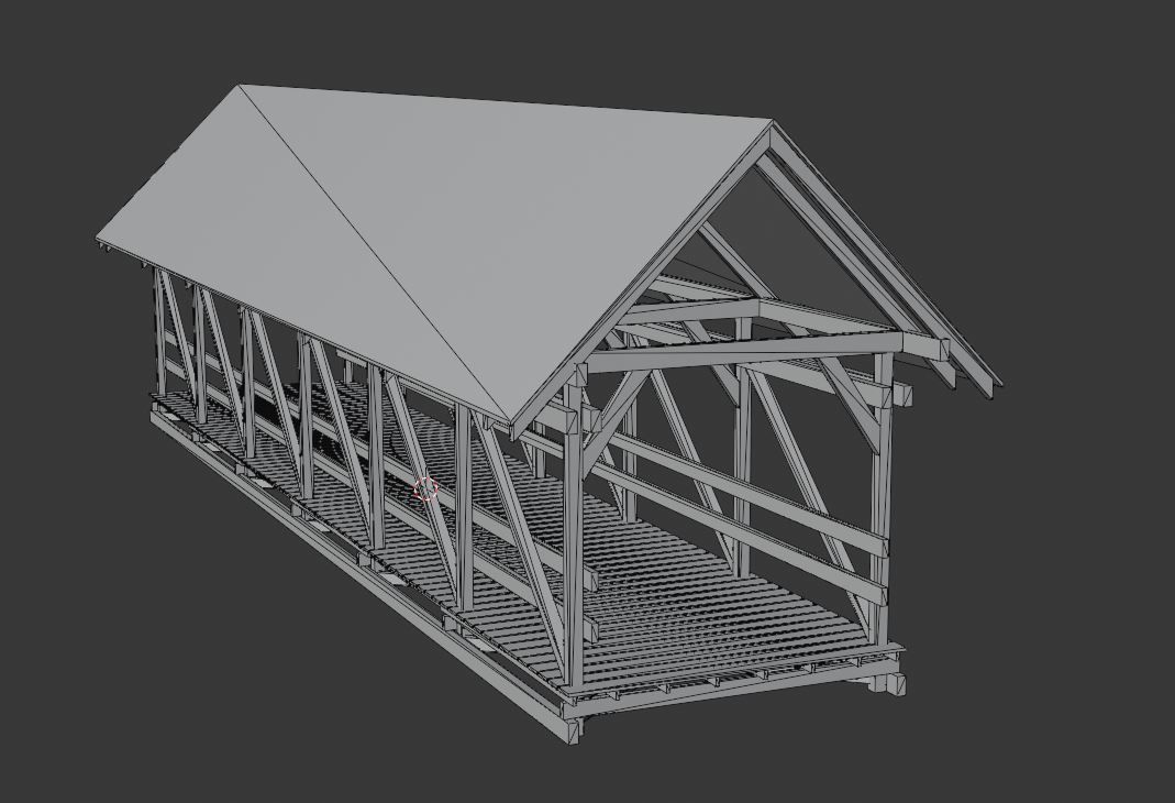 Wooden Covered Bridge Low-poly 3D model_7