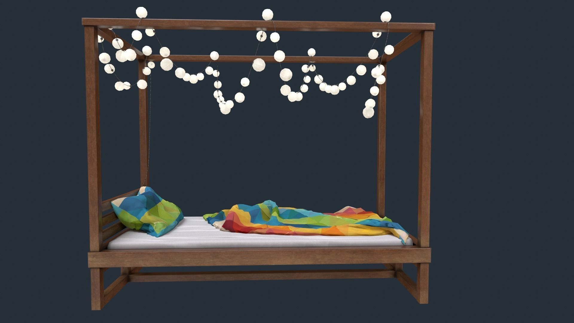 Canopy Bed with Lights Low-poly 3D model_2