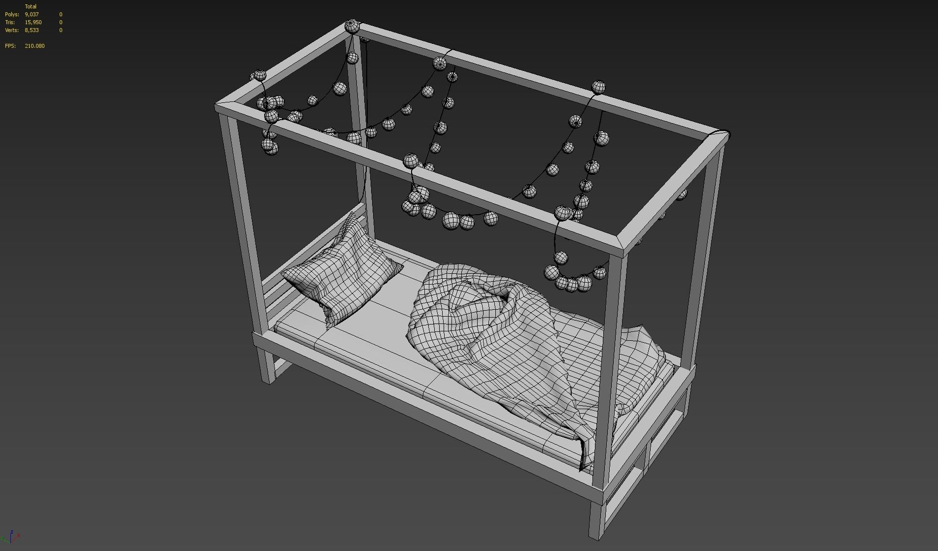Canopy Bed with Lights Low-poly 3D model_8