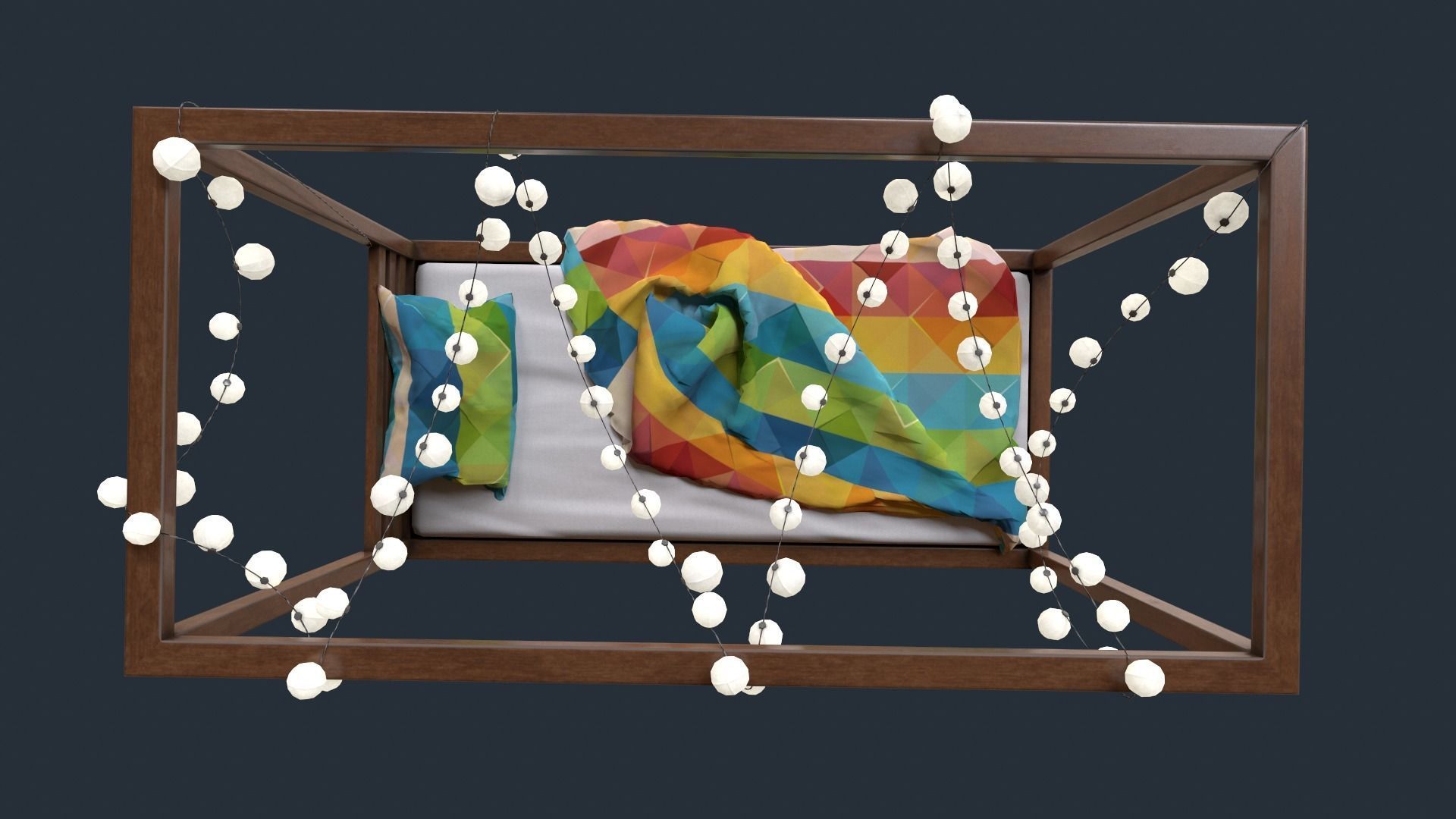 Canopy Bed with Lights Low-poly 3D model_6