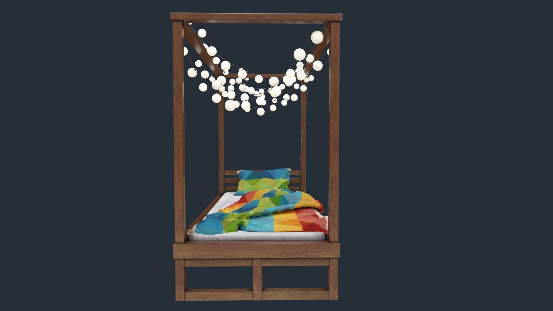 Canopy Bed with Lights Low-poly 3D model_3