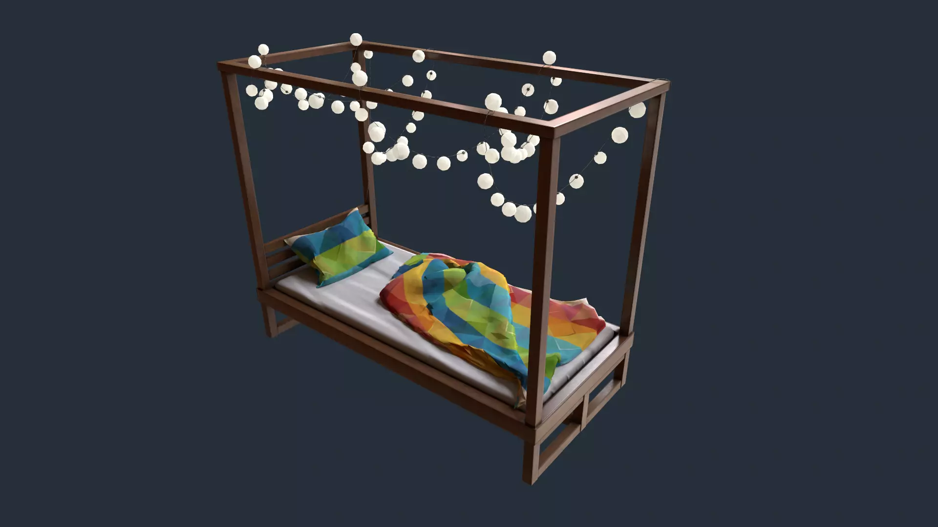 Canopy Bed with Lights Low-poly 3D model_0