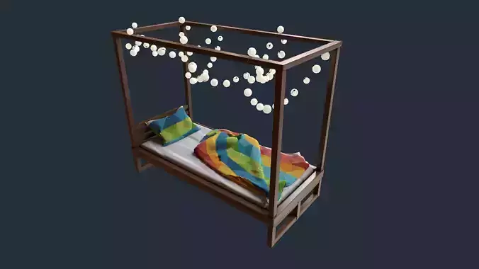 Canopy Bed with Lights Low-poly 3D model
