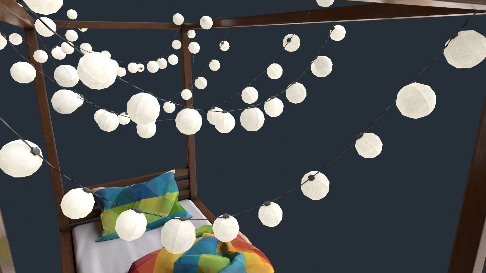Canopy Bed with Lights Low-poly 3D model_7