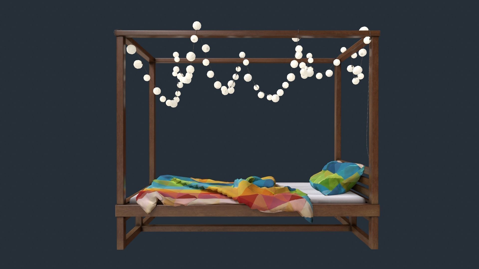 Canopy Bed with Lights Low-poly 3D model_4