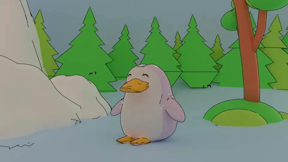 Penguin cartoon in snow Free 3D model