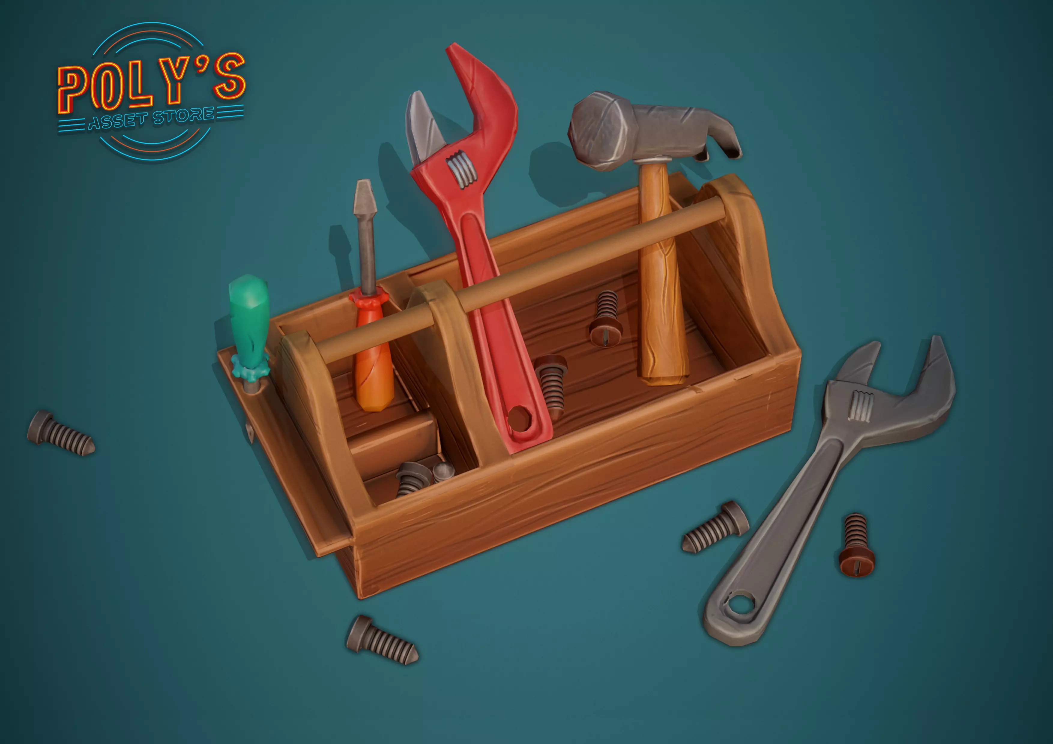 Toolbox and tools - Stylized Low Poly Low-poly 3D model