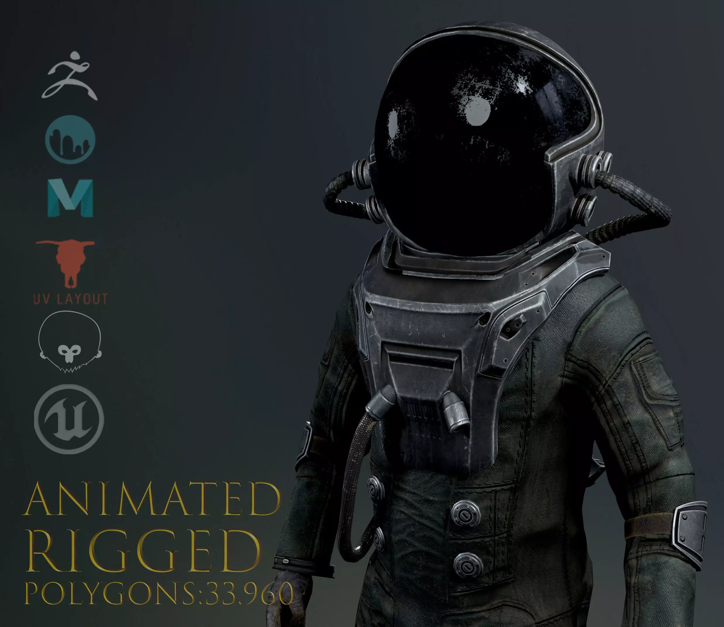 Post Apocalypse Astronaut ANIMATED Low-poly 3D model_0