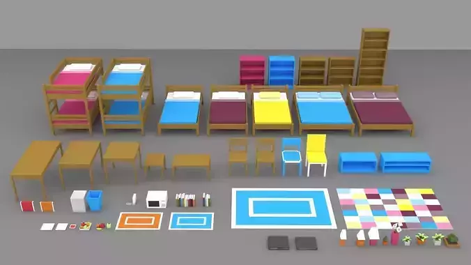 Simple house interiors pack Low-poly 3D model