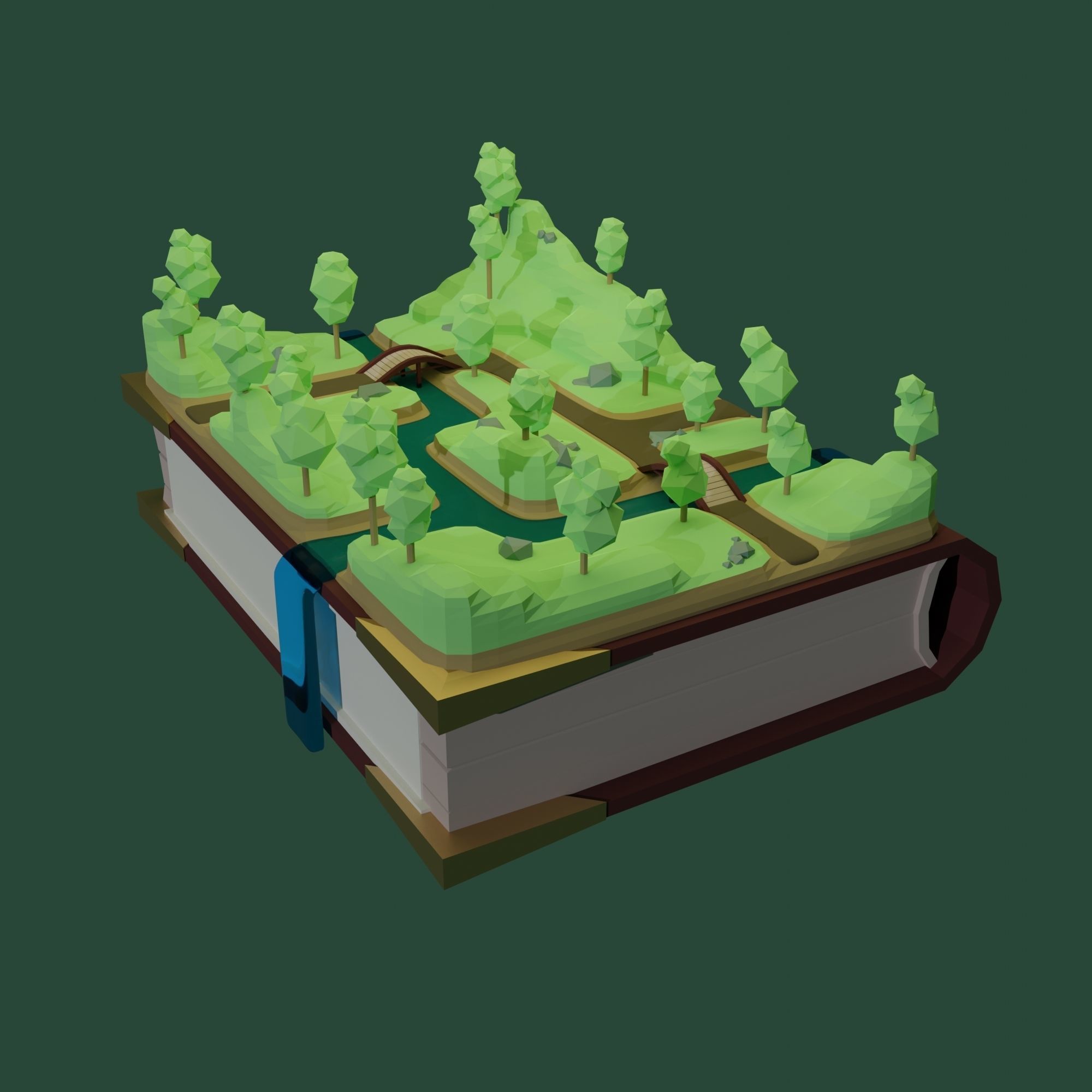 Low Poly book forest 3D model Free low-poly 3D model_1