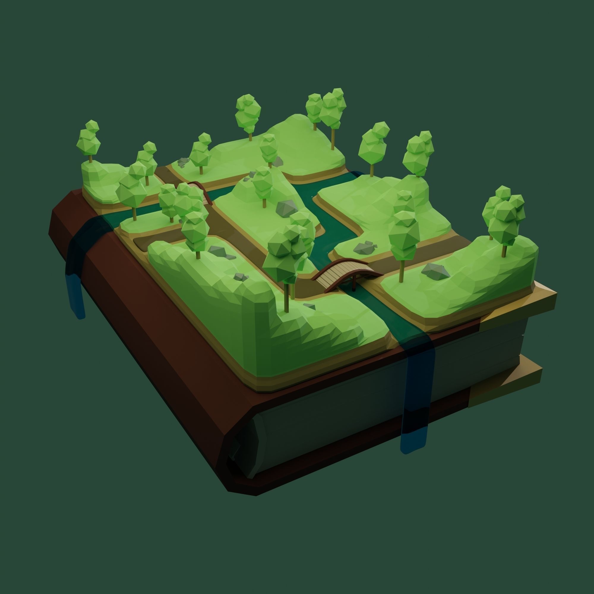 Low Poly book forest 3D model Free low-poly 3D model_2