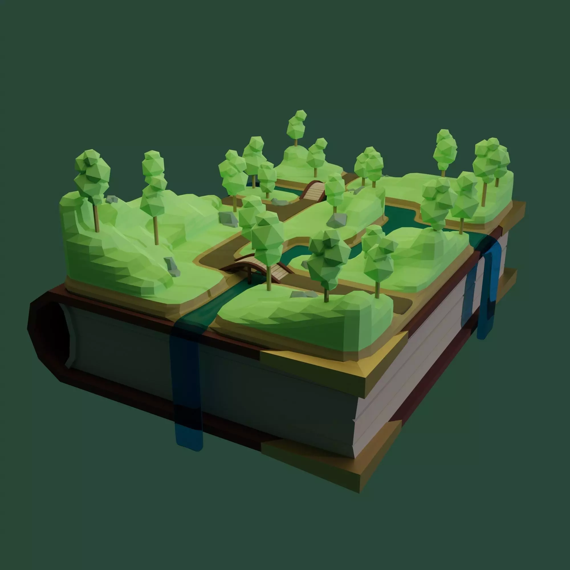 Low Poly book forest 3D model Free low-poly 3D model_0