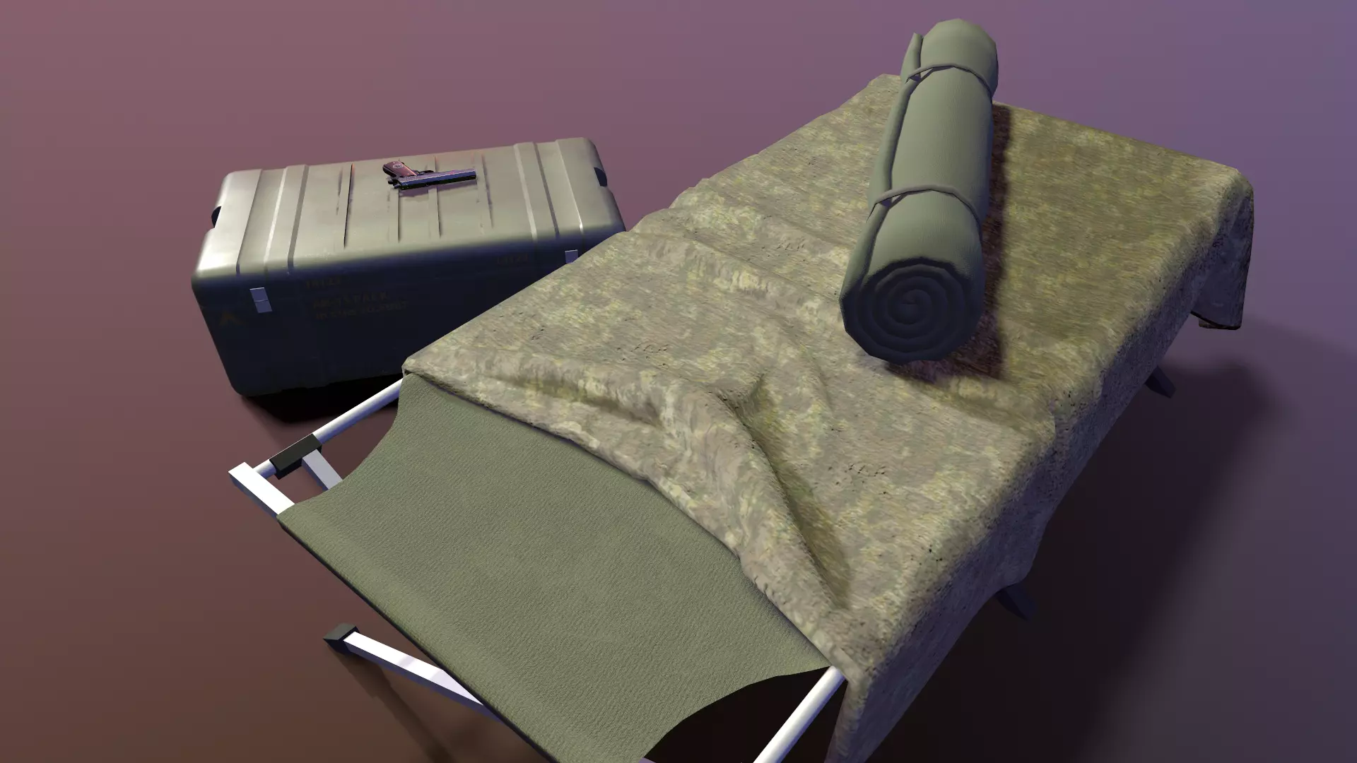 Military camp Low-poly 3D model_0