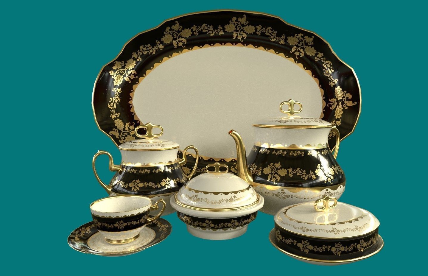 Porcelain Tea set9 3D model CGTrader