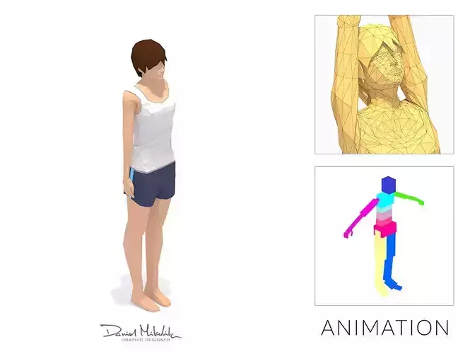 Mountain Pose  Yoga Exercise Woman Animation Low-poly 3D model
