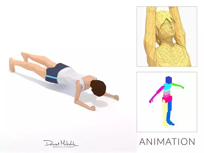 Plank  Yoga Exercise Woman Animation Low-poly 3D model