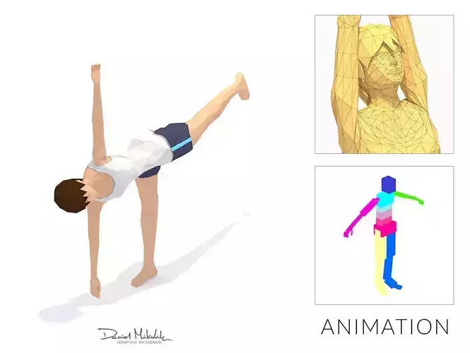 Pyramid 2  Yoga Exercise Woman Animation Low-poly 3D model