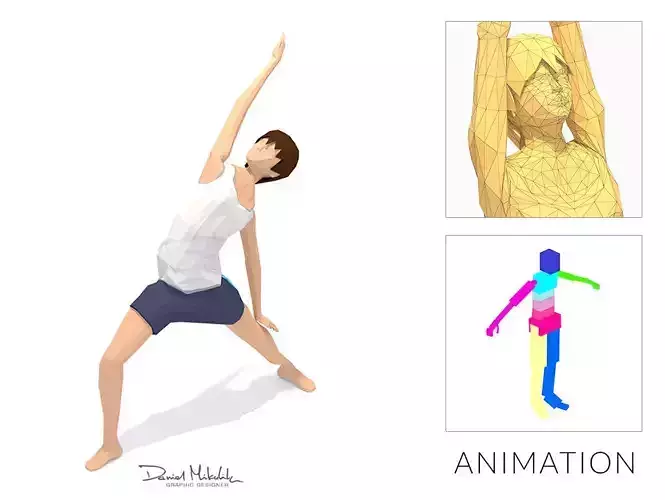 Reverse Warrior Yoga Woman Exercise Low-poly 3D model