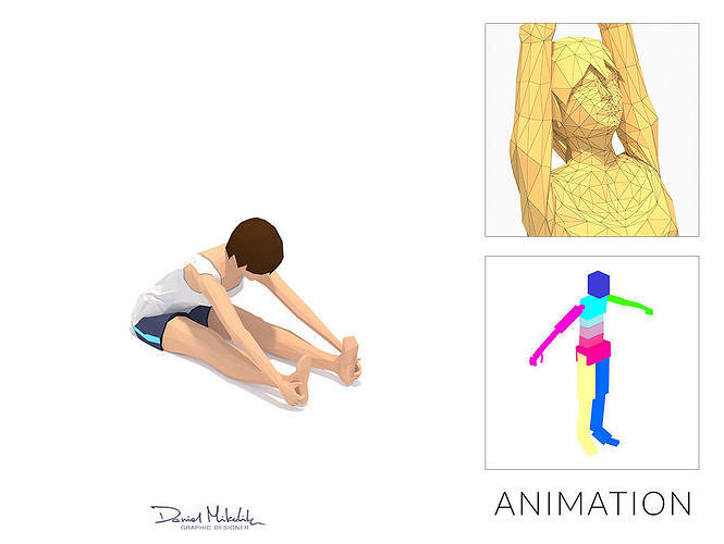 Seated Forward Bend Yoga Exercise Woman Animation Low-poly 3D model