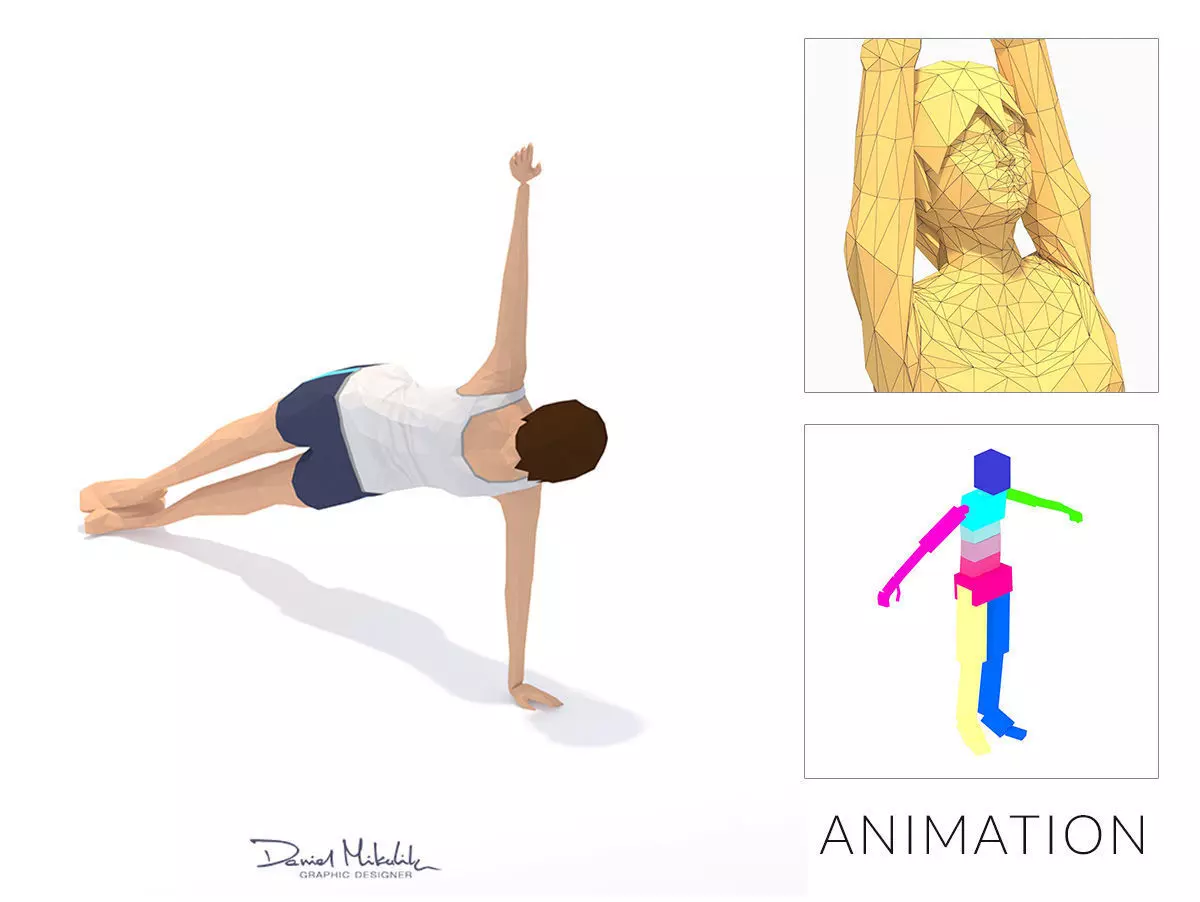 Side Plank Yoga Exercise Woman Animation Low-poly 3D model
