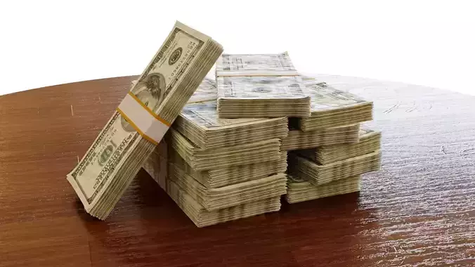 Money Stack - Dropped - 100 Dollars - Coins 3D model