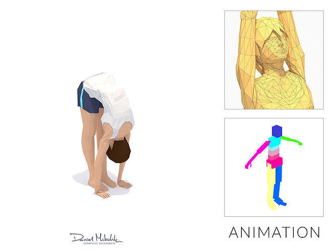 Standing Forward Bend Yoga Exercise Woman Animation Low-poly 3D model