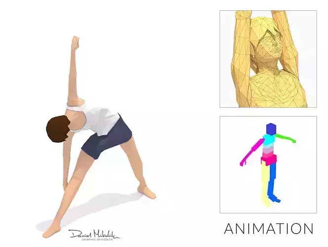 Triangle Pose  Yoga Exercise Woman Animation Low-poly 3D model