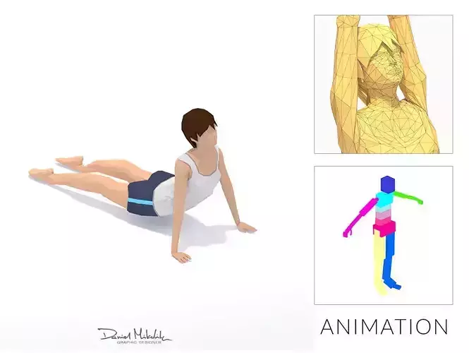 UpWard Facing Dog Yoga Exercise Woman Animation Low-poly 3D model