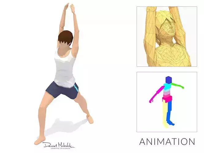 Warrior 1 Yoga Exercise Woman Animation Low-poly 3D model