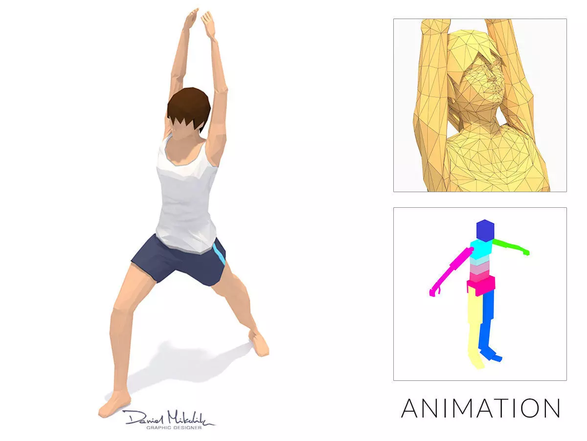 Warrior 1 Yoga Exercise Woman Animation Low-poly 3D model
