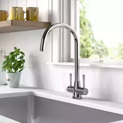 Brushed Steel Max Twin Lever Monobloc Tap