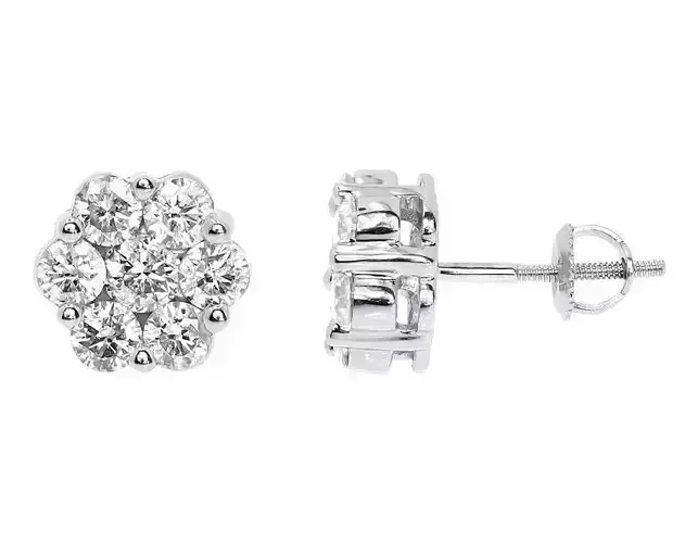 Earring 3d Model diamond cluster stud earrings gold