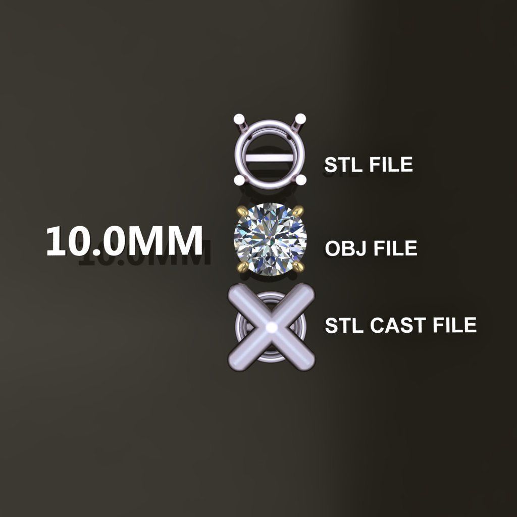 4-Prong Solitaire Earring Basket 10MM 3D print model_1