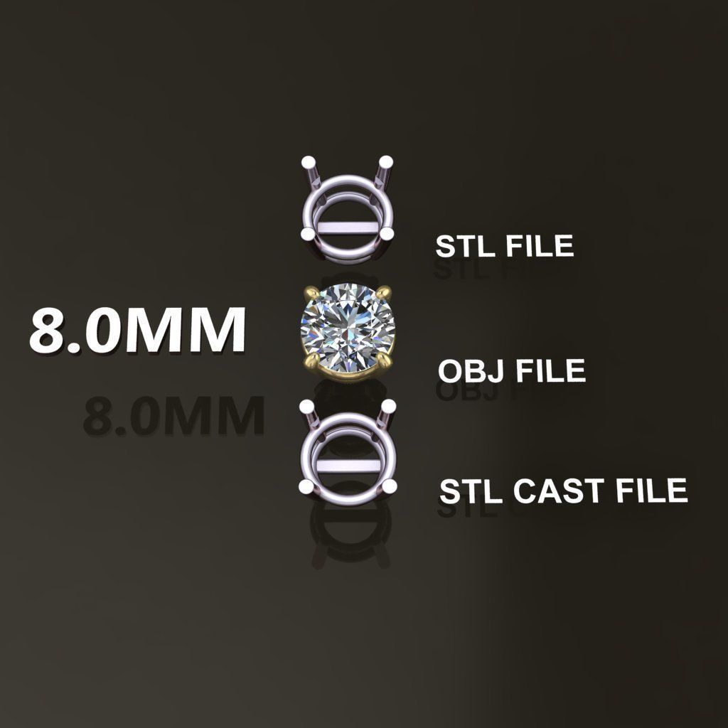4-Prong Solitaire Earring Basket 8MM 3D print model_1