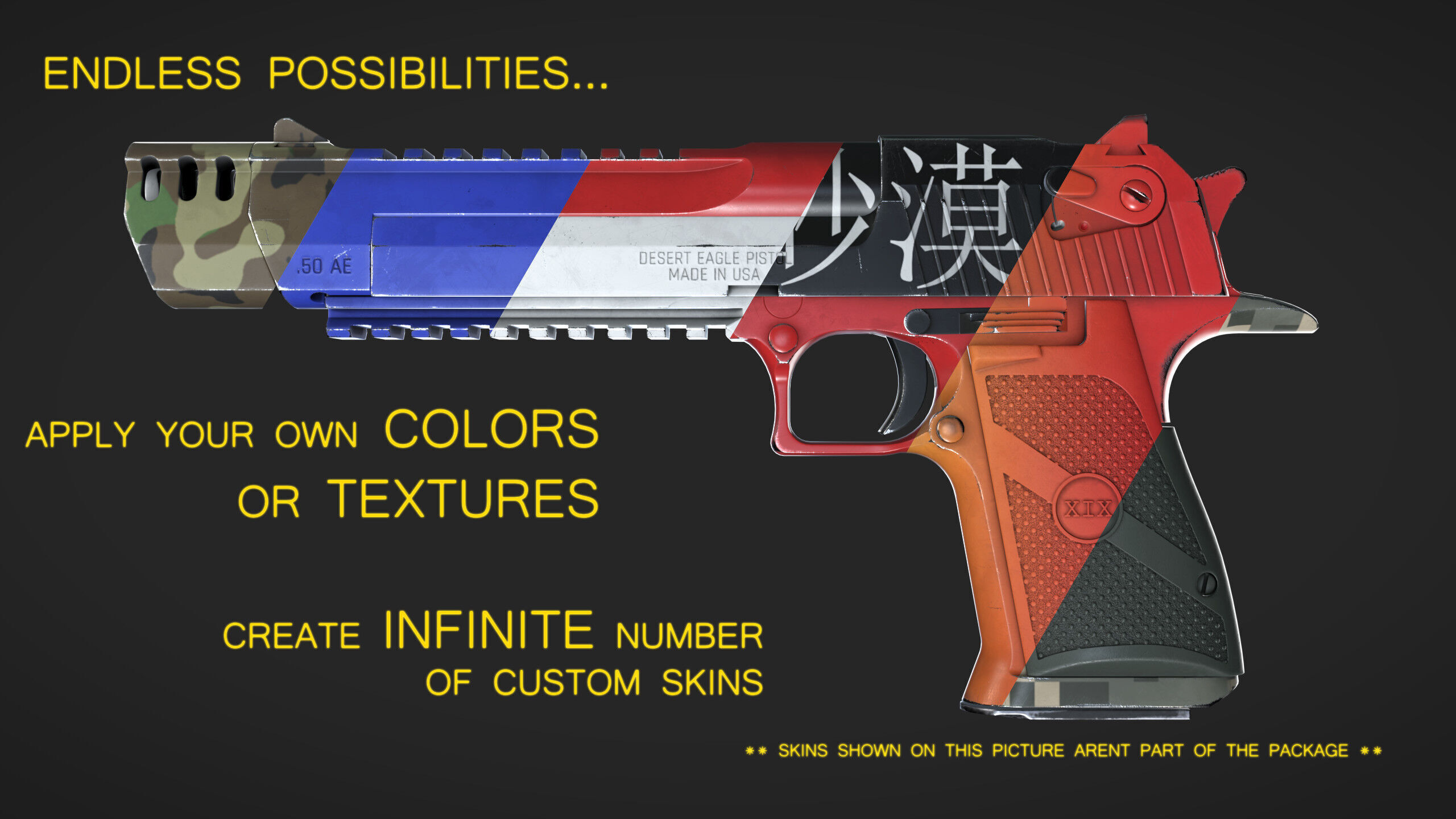 Desert Eagle with Modifications and Skins Low-poly 3D model_2