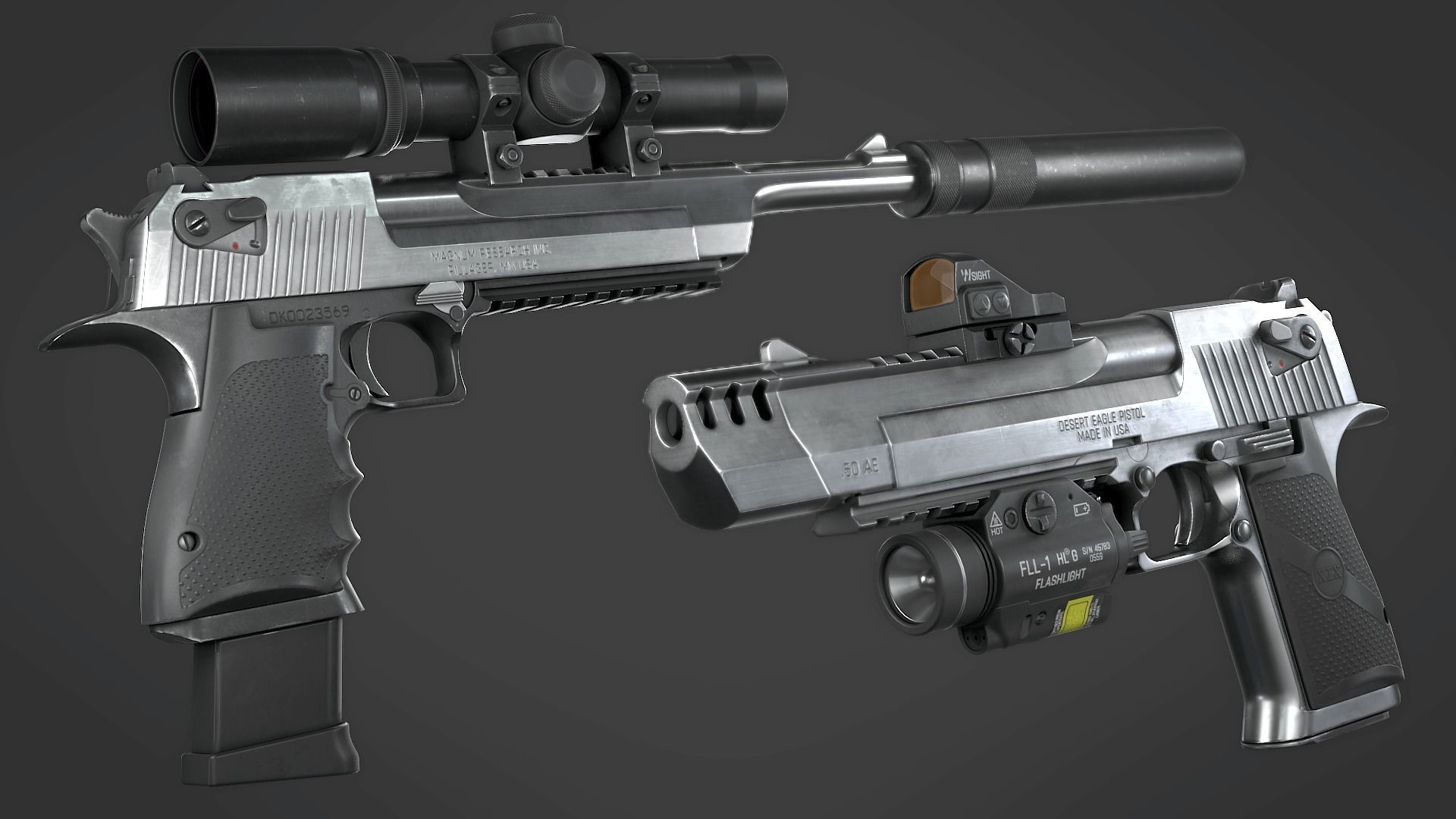 Desert Eagle with Modifications and Skins Low-poly 3D model_3