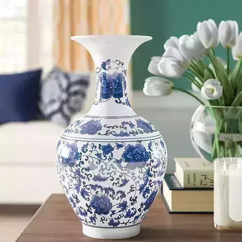 Blue-White Otsego Porcelain Floral Table Vase