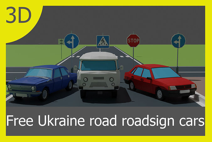 free Ukraine road roadsign cars Free low-poly 3D model